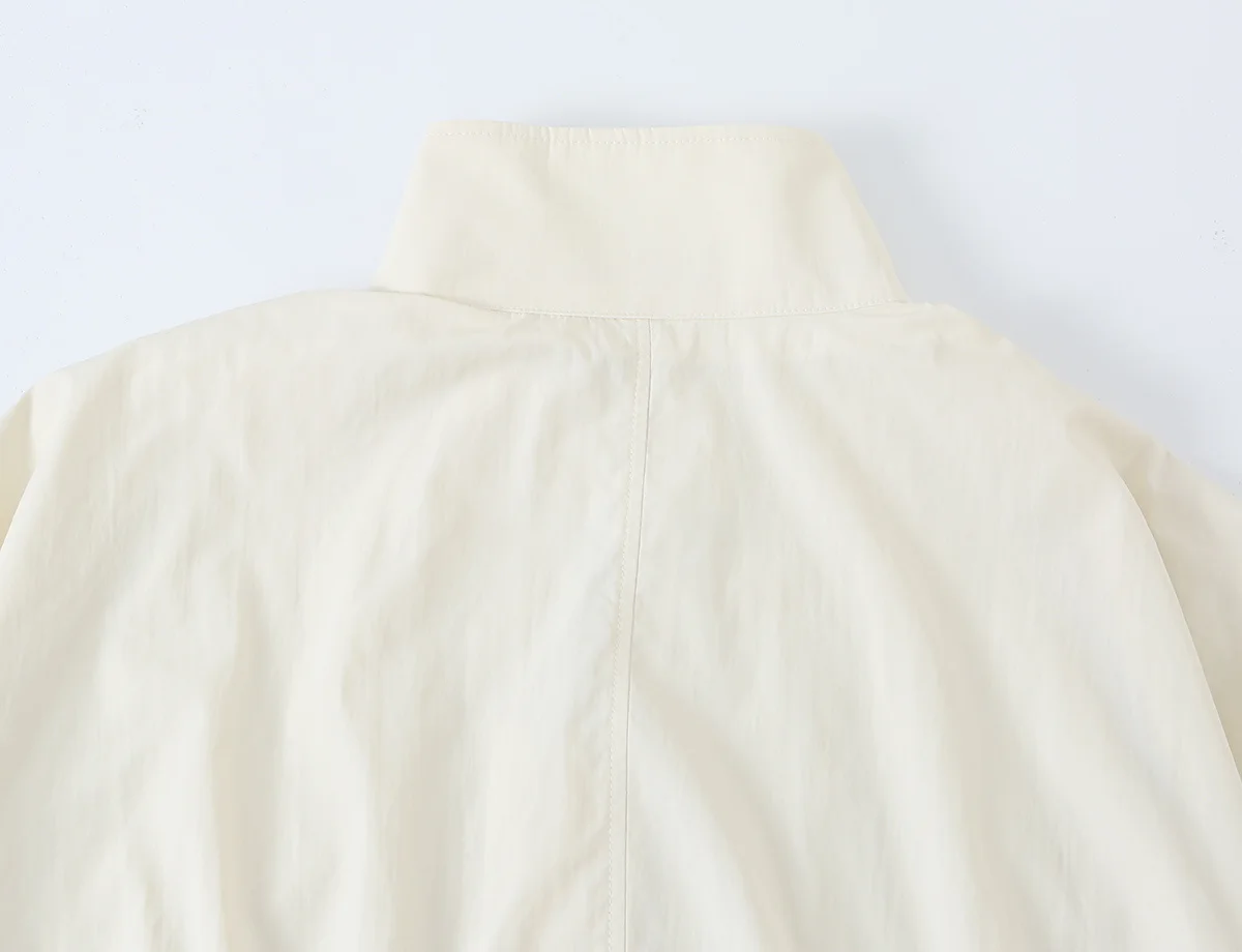 Damen Oversize Bomberjacke, Langarm, Kurz Geschnitten, Einreihig, mit Taschen, Lässige Streetwear-Jacke, Modischer Stehkragen – Detail 9