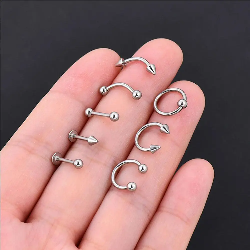 5/70Pcs Set Surgical Steel Body Piercing Jewelry Lot Bulk Nose Ring Tongue Bar Lot Eyebrow Labret Piercing Set Horseshoe Ring