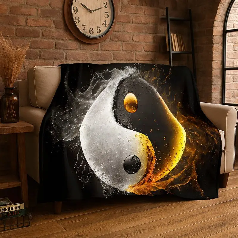 Meditation Yin Yang Tai Chi Bagua Yoga Flannel Blanket Soft Throw Blanket for Bedroom Living Room Bed Travel Camping Picnic Nap