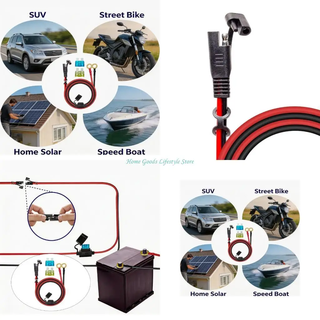 E74E Strong 10AWG SAE Connection to O Rings Terminals 2FT Wire for Solar Panel Use