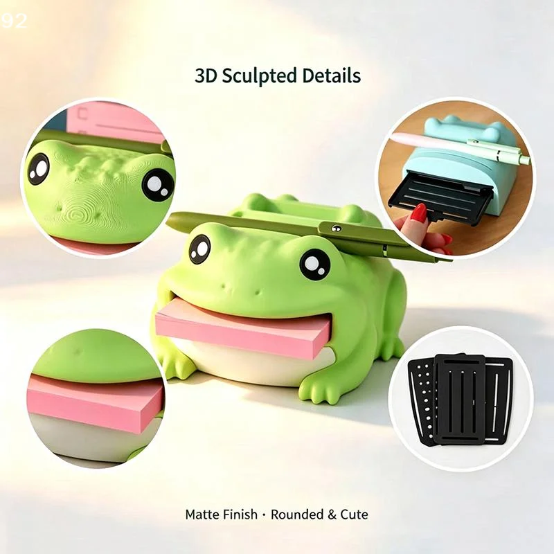 New Desk Organizer Frog Hippo Highland Cow Note Holder Resin Cute Pen Holder Pencil Stand with Sticky Note Dispenser Photo Slot