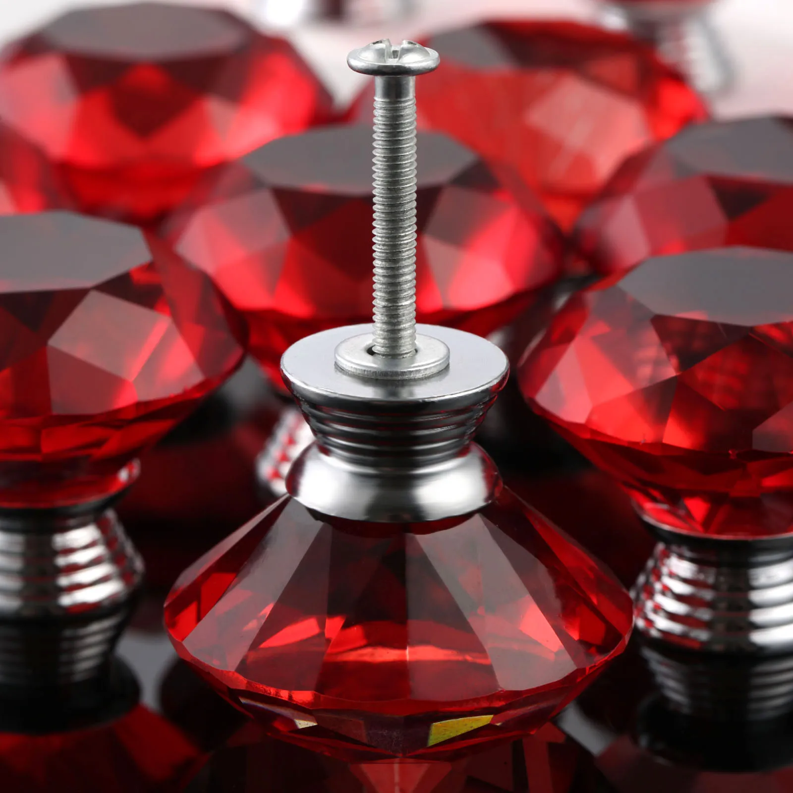 

12PCS 40mm Red Diamond Shape Transparent Drawer Crystal Glass Knobs For Dresser Cabinet Pulls Drawer Kitchen Door Handle