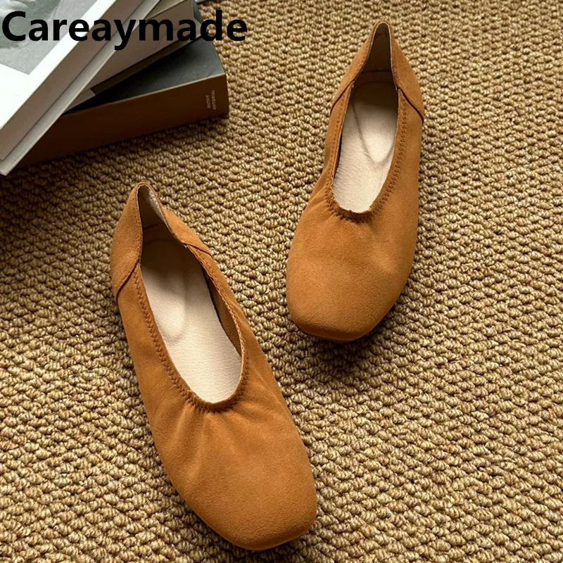 Careaymade-Handmade Sheepskin leather shallow mouth single shoes flat square toe shoes,women's Genuine Leather casual shoes