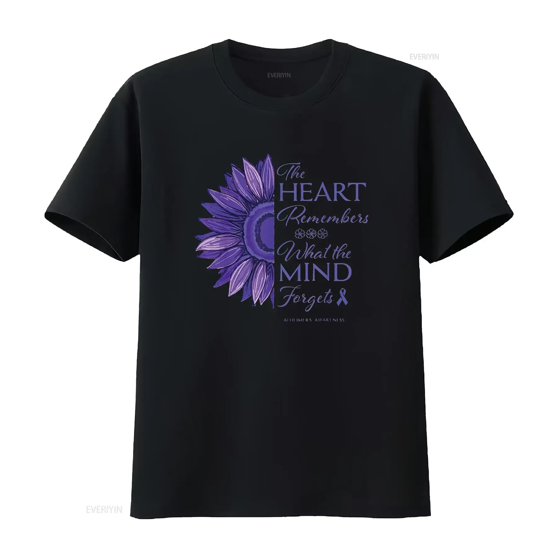 

End Alzheimers and Raise Awareness Womens Heart Remembers T Shirt Black Large vintage Washed Top For Everyday Wear Casual Soft