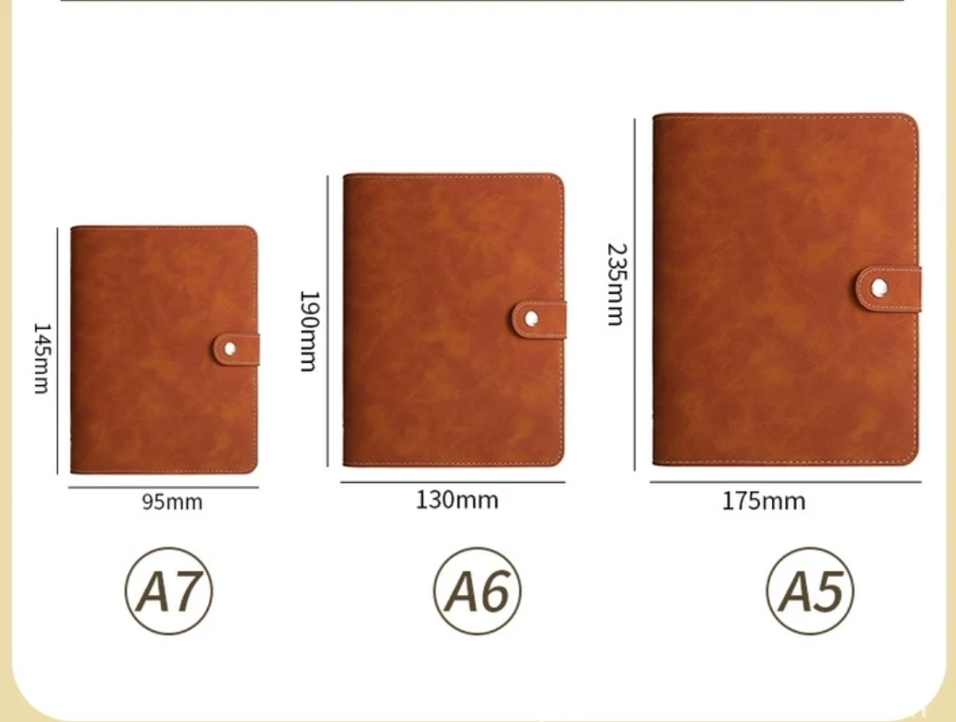 A5 A6 A7 PU Leather Notebook Binder, Refillable 6 Round Ring Binder Cover for A5 Filler Paper, Notebook Personal Planner Binder