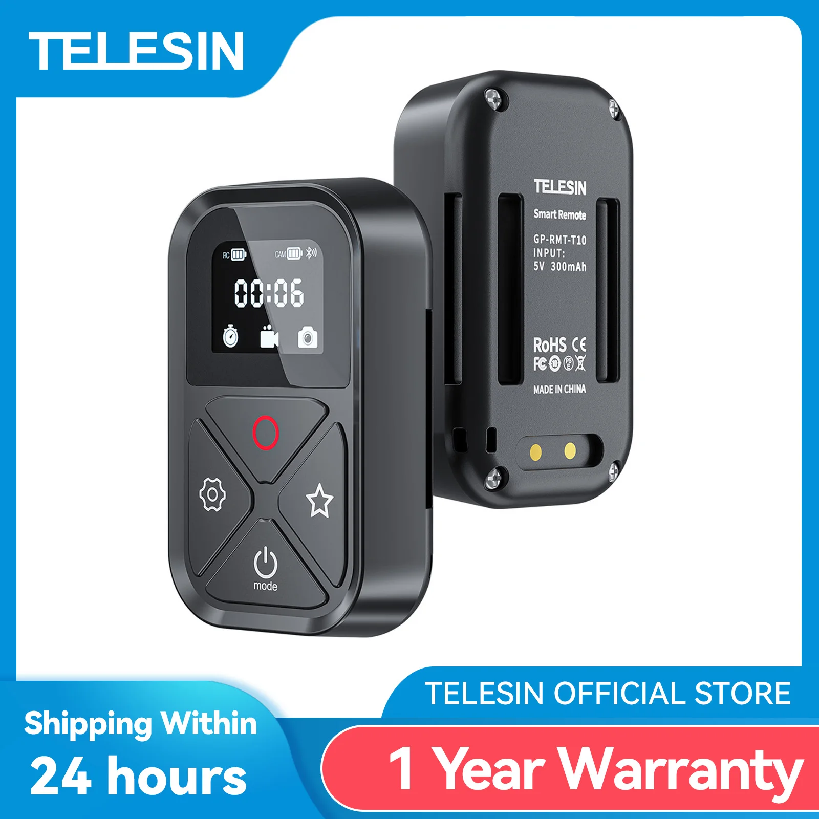 TELESIN 80M Bluetooth Remote Control for GoPro Hero 13 12 11 10 9 8 With Shortcut Key Screen Display Action Camera Accessories