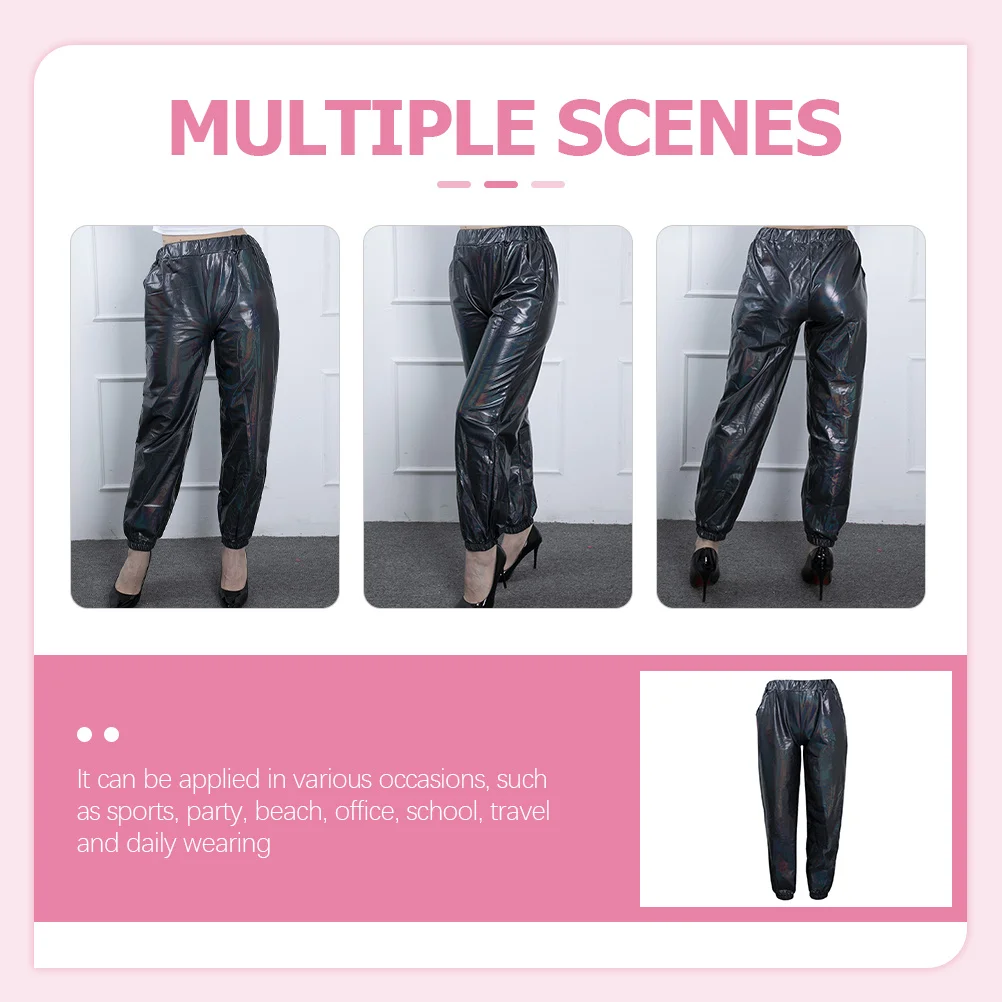 

High Waist Metallic Yoga Pants Stretchy Hip-Hop Casual Long Pants for Indoor Outdoor Sports Party Disco Wear Women