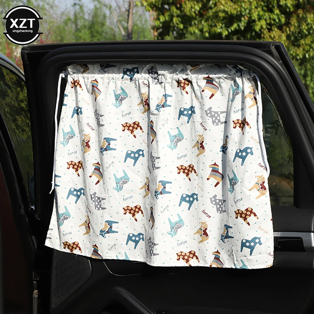 Cortina de ventosa para ventana de coche, parasol Universal de dibujos animados, protección UV para niños y bebés