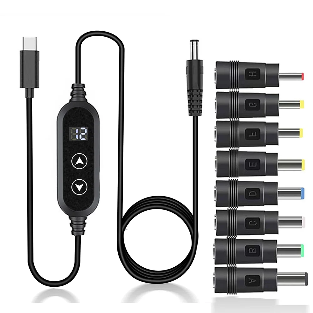 USB C to DC Power Boost Cable Type C To DC Fast Charging 5V/9V/12V/15V/20V Boost Converter Cable Adapter With LED Display