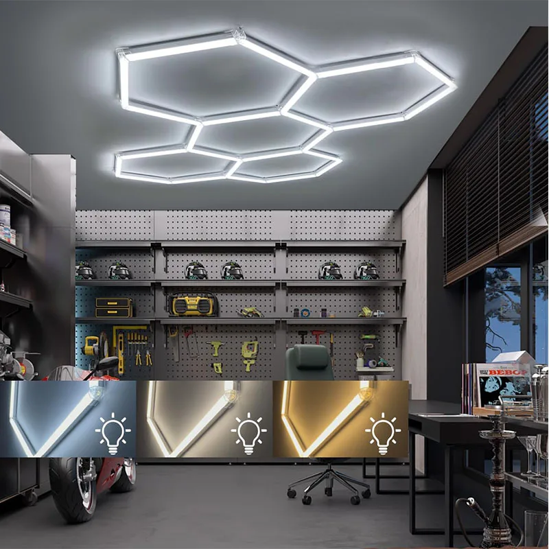 

Dimmable LED Honeycomb Ceiling Lamp 3000K-6500K 3 Colors Lighting Large Hexagonal Garage Lights Home Car Care Wash Room Light