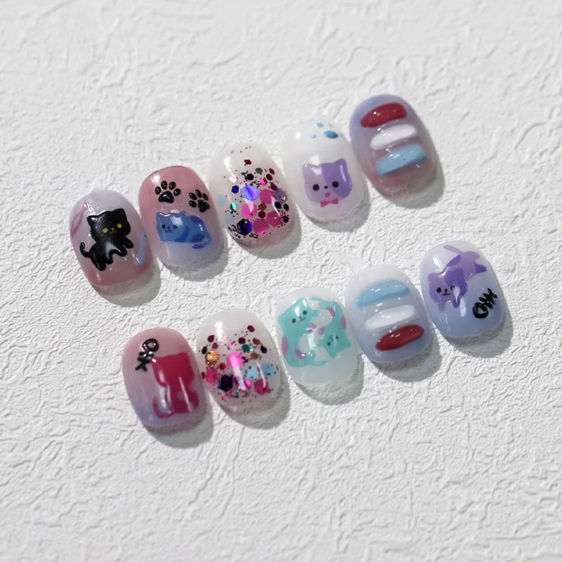 Colorful Kitty Cute Jelly 3D Self Adhesive Nail Art Stickers Lovely Cat Paws Panda Rabbit Penguin Snowflake Manicure Decals