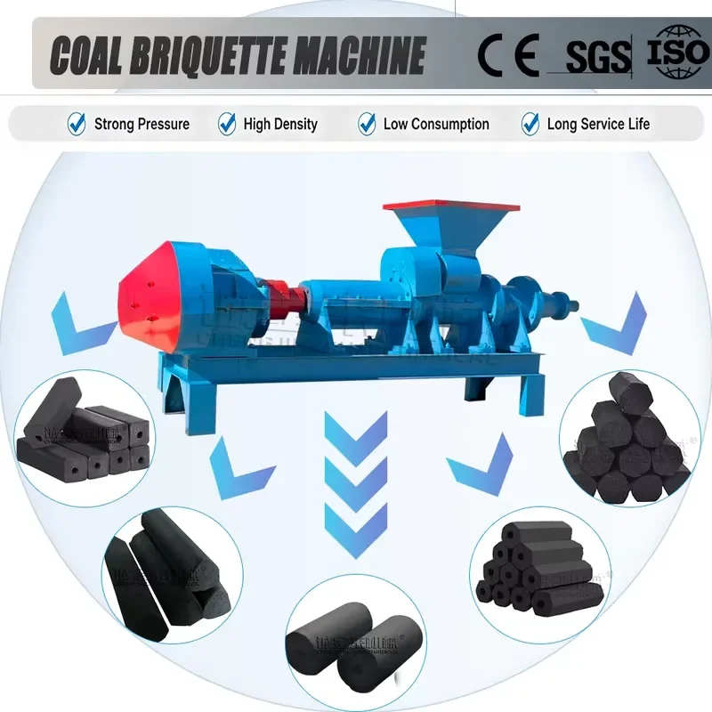 High Output Wood Sawdust Rice Husk Coconut Shell Charcoal Briquette Production Line Extrusion Charcoal Making Machine