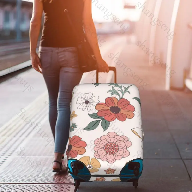 

Retro flowers Travel suitcase protective case, suitcase cover, elastic protection, washable Luggage cover, 18-32 in