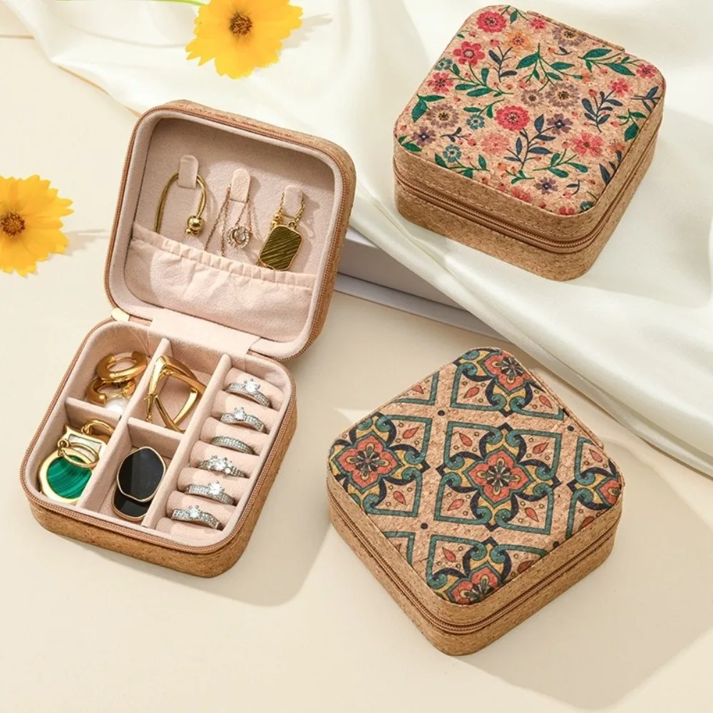 Advanced Travel Jewelry Box Printed Portable Portable Necklaces Storage Box Compact Multi-Layer Retro Rings Case Daily Use