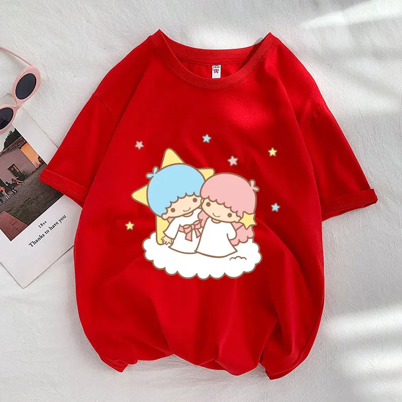 Little Twin Stars Cartoon Anime Men T-shirt Summer manica corta 100% cotone T-shirt da donna 2024 Fashion Couple Tee Tops Clothes