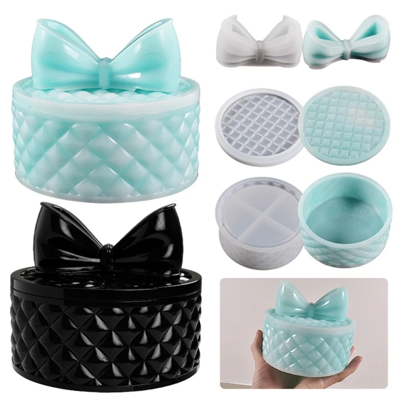 Diamonds Storage Box Resin Mold with Bows Lid for Epoxy Casting,DIY Decoration Crafts Mold for Jewelry Trinket Container