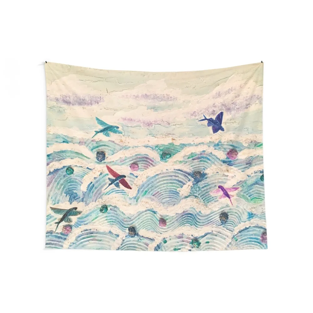 

Flying fish in abstract sea Tapestry Decorative Wall Mural Bedroom Deco Tapestry