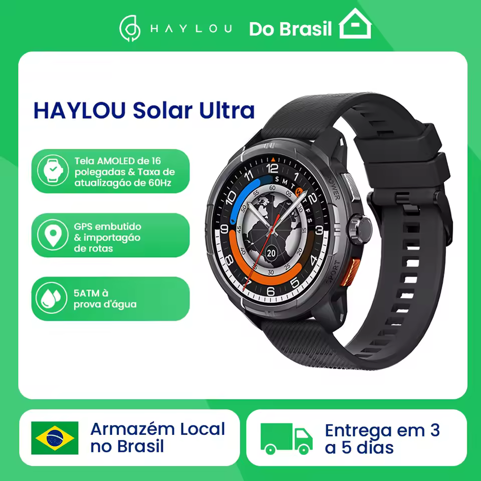 Haylou solar ultra gps relógio inteligente 1.6 "display amoled 60hz taxa de atualização chamadas bluetooth 5atm resistência à água
