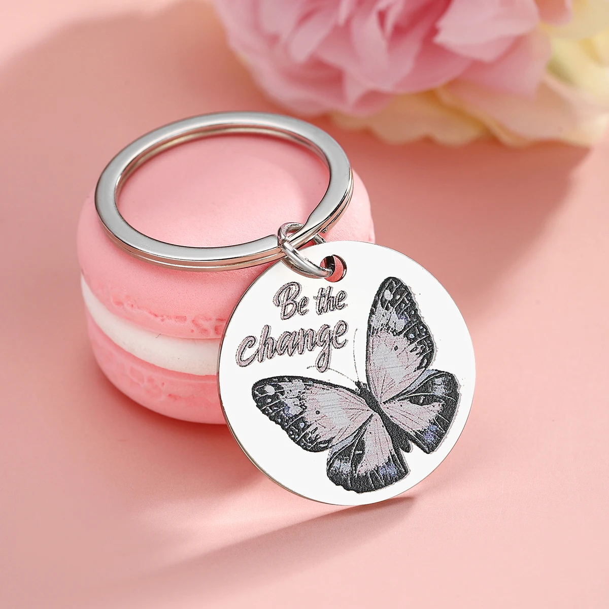 1Pc Women's Butterfly Keychain Be The Change Inspirational Keychain Butterfly Gift for Women Back to School Graduation Jewelry