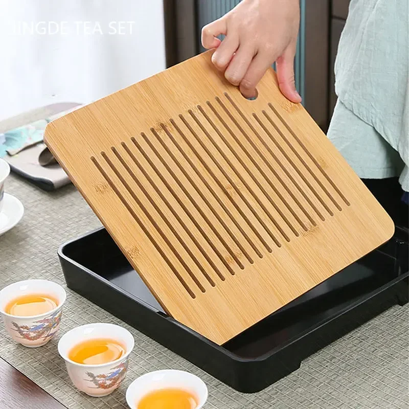 Bamboo Tea Tray Household Tea Set Accessories Small Tea Board Water Storage and Drainage Wet and Dry-use Tray Teaware Decorative