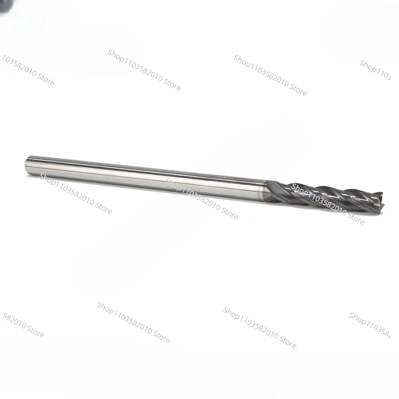 Tungsten steel cnc milling cutter 4 flutes hrc 55 degree flattened end mill with long shank length 100mm 150mm for steel metal