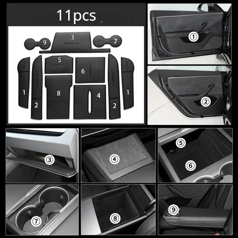 Tapis de fente de porte en cuir pour Tesla, nouveau modèle 3 +, tapis de tasse antidérapant, rainure de porte, accessoires de voiture pour modèle 3 Highland 2024