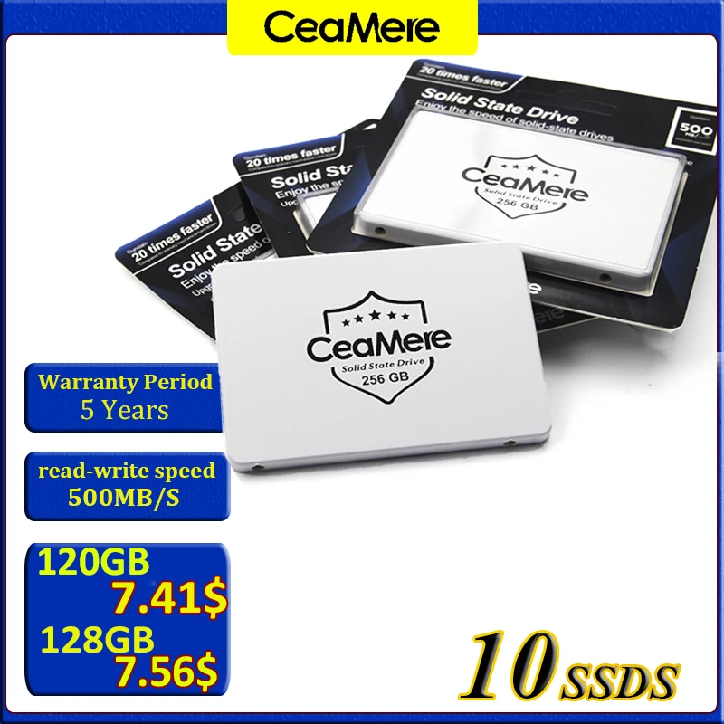 10PCS CeaMere Custom SATA SSD 120GB 240GB 480GB 960GB 2.5 Inch SATA 3 Internal Solid State Disk  HD SSD for Notebook Lapto