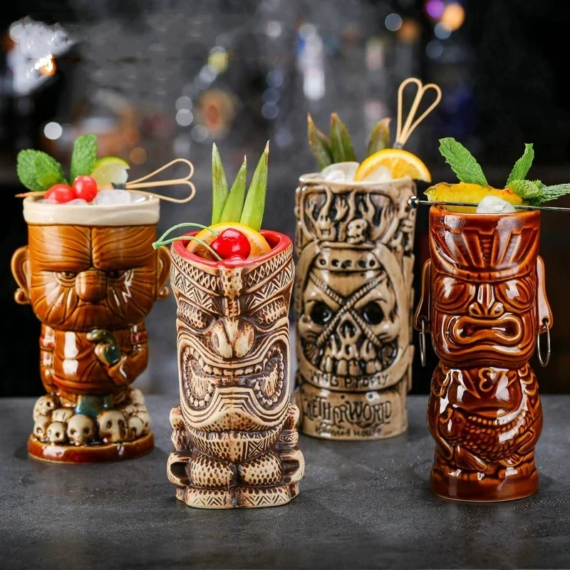 Ceramic Bar Hawaii Tiki Mugs,Cocktail Beer Glass,Martini Glasses,Beverage Mugs,Creative Funny Cup,Coffee Cups,Home Decor Gift