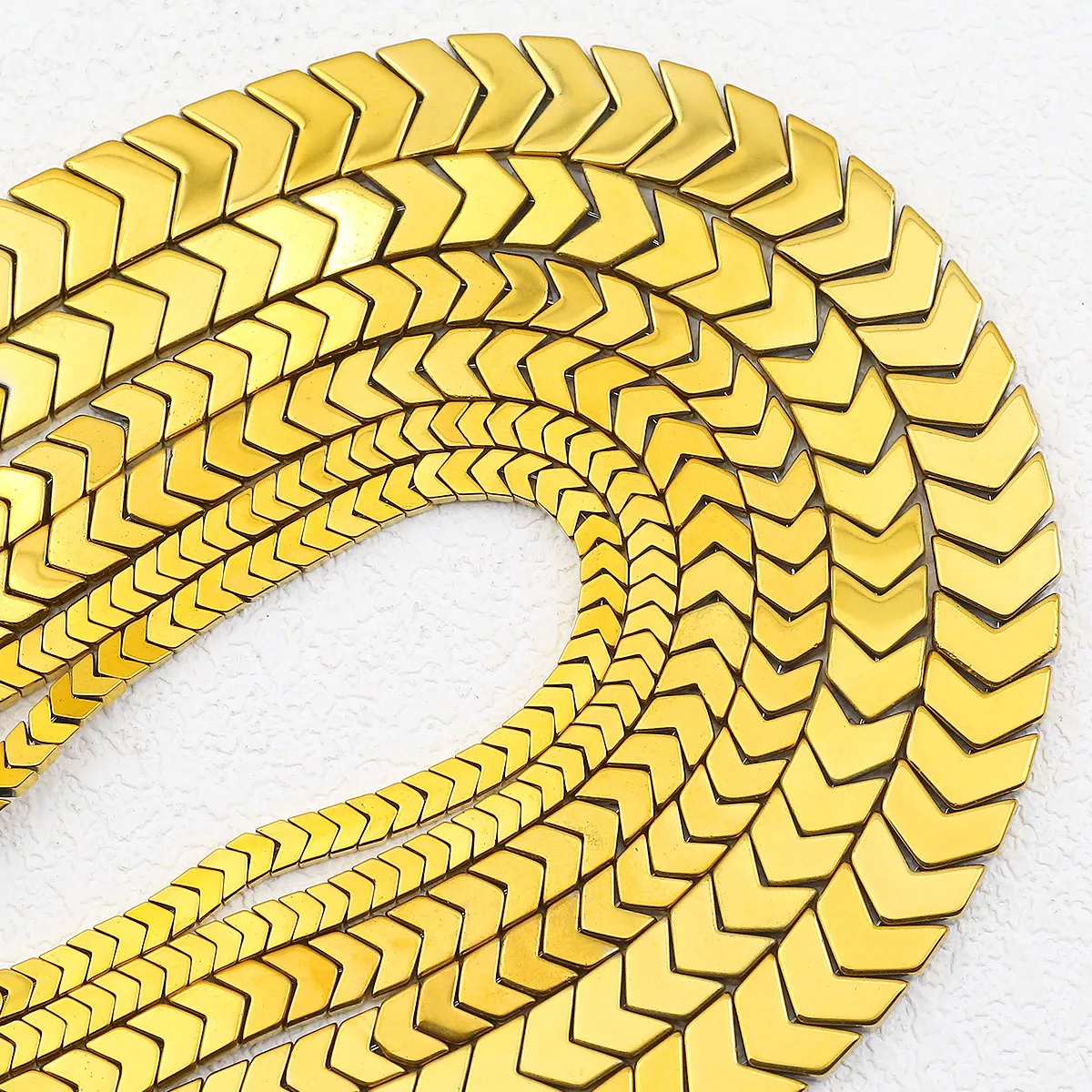 15'' 4/6/8/10mm Vergoldet Hämatit Naturstein V-förmigen Pfeil Lose Spacer Perlen für Schmuck Machen DIY Armband Halsketten