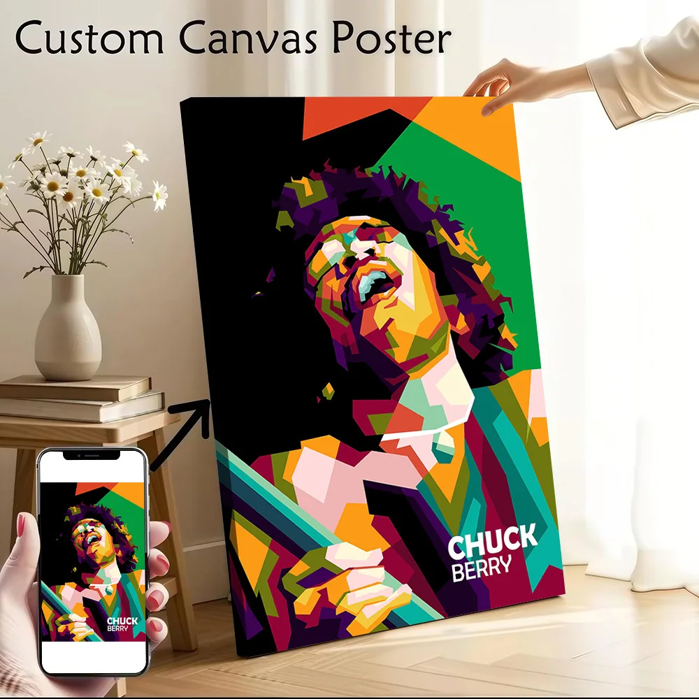 Chuck Berry in Wpap Poster Canvas Wall Art Custom Photo Print Modern Painting for Fans Specialty and Themed Home Decor Items