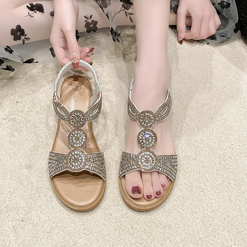 2024 Summer New Designer Platform Sandals Women Fashion Casual Roman Shoes Female Solid Color Crystal Sandalias Mujer