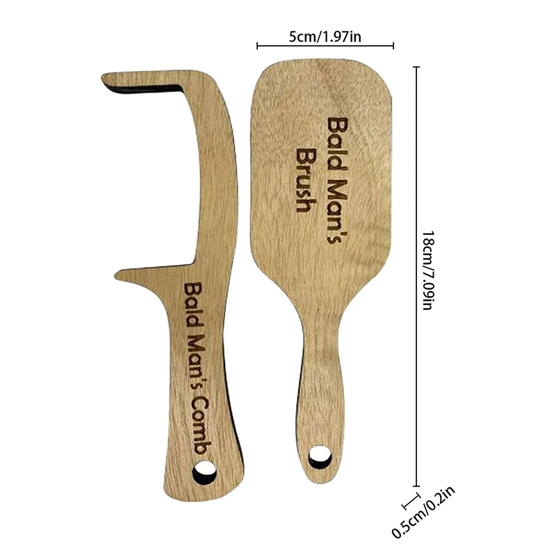 개그 탈모 농담 선물, 대머리 남성을 위한 재미있는 나무 털없는 빗질 브러시와 이빨 없는 빗, 남성 탈모 크리스마스 선물, 2 개