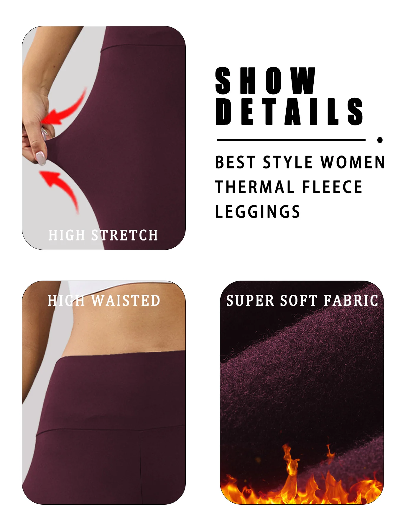 طماق الجري الحرارية مع بطانة الصوف والخصر العالي. بنطال نسائي شتوي للتمرين مع قماش فائق النعومة للارتداء الكاجوال