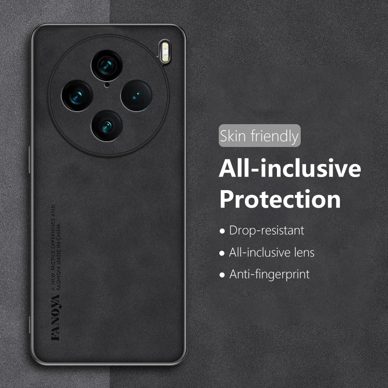 for vivo X100 Pro Phone Case Leather Luxury Frosted Soft Silicone Edges Shockproof Cute Back Cover vivoX100Pro V2309A V2324A