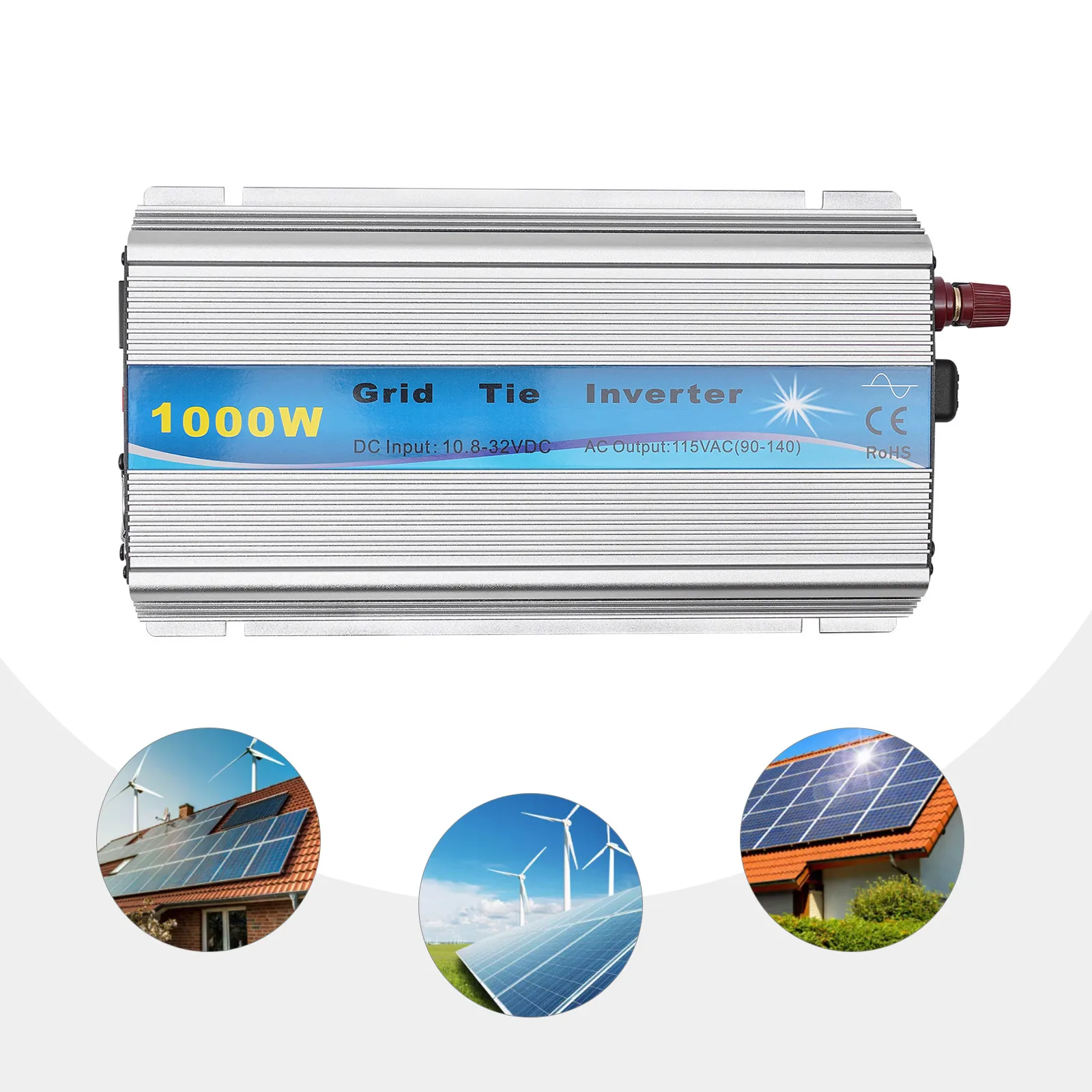 

1000W Grid Tie Inverter MPPT Pure Sine Wave DC10.8-32V Solar Input AC90-140V Output for 18V Solar Panel