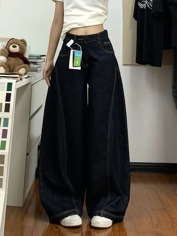 

Deep Blue High Waist Wide Leg Denim Jeans Women's Spring Summer New Style Slimming Loose Silhouette Knife Straight Long Pants