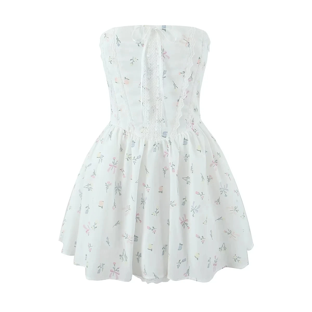 الرجعية الأزهار الدانتيل الربط الخصر Cinched Strapl Dr المرأة Faion الخريف جديد Sle الحلو ألف خط ثوب قطعة واحدة الدكتور #5