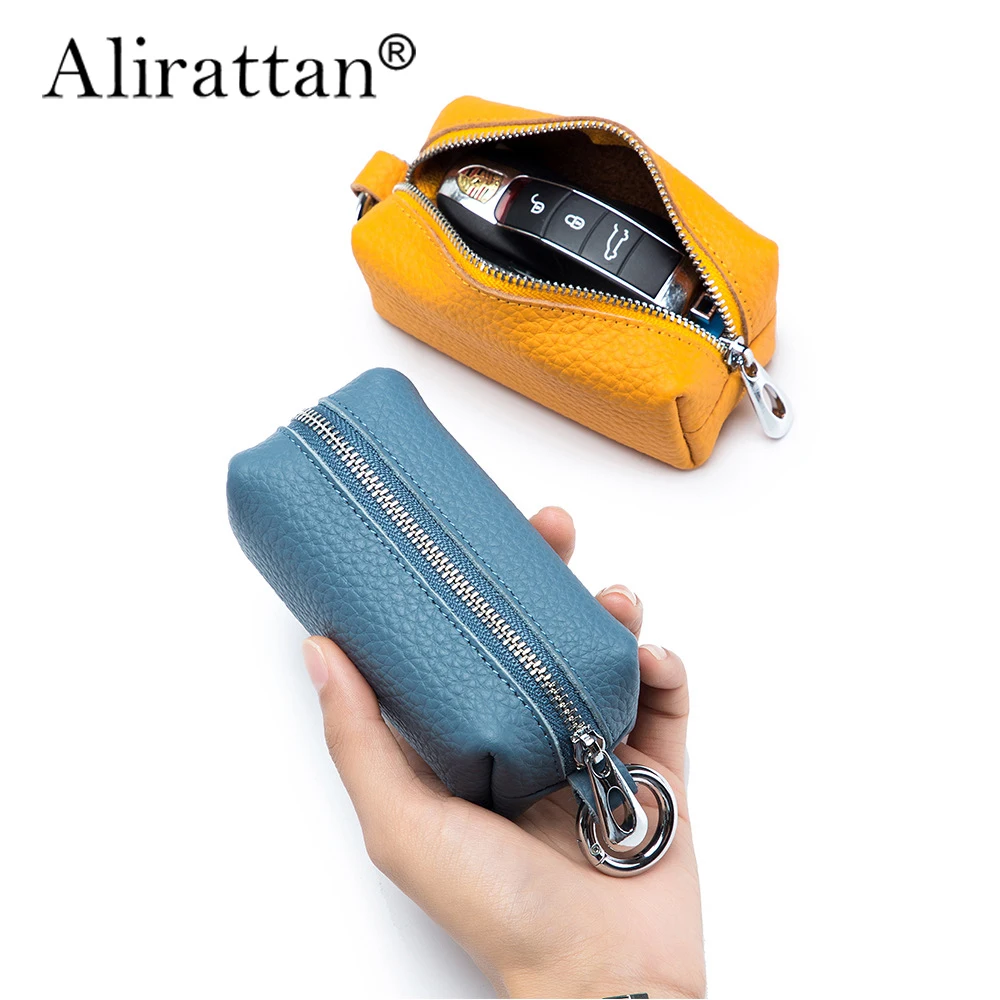 

Alirattan 2024 New Large Capacity Key Bag Head Layer Lychee Grain Cowhide Two In One Multi-Functional Zero Wallet Key Bag