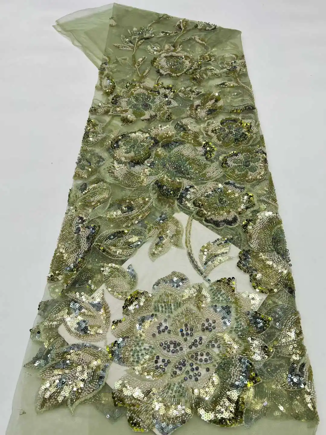 Beads African Lace Fabric 2026 French Embroidery High Quality Lace French Sequins Luxury Heavy Beaded Bridal Nigerian Wedding