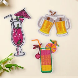 3 pz/set Cartoon Design Juice Beer Cup ricamo patch adesivi creativi per bere per abbigliamento Iron on Decor Appliques Badge