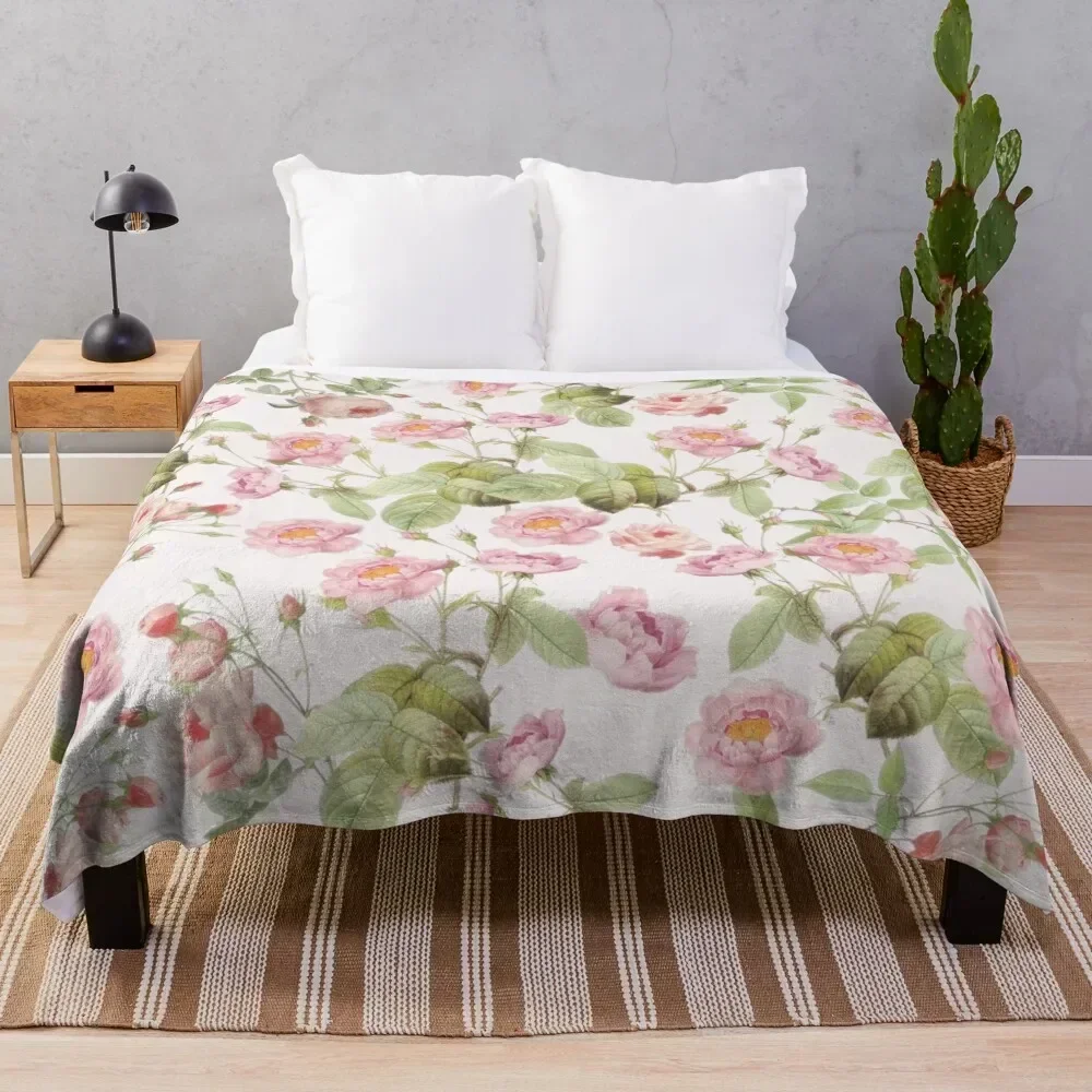 

Old Vintage Roses on Pink Pattern Throw Blanket Portable Lightweight Blanket for Travel Camping