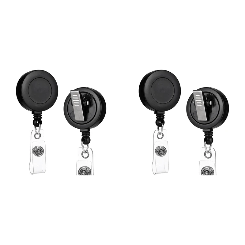 

4 Pack - Retractable ID Name Badge Holder Reels With Swivel Alligator Clip (Black)