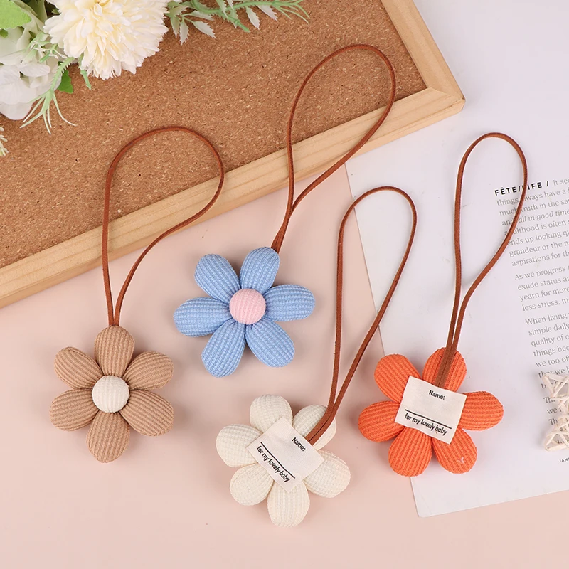 3D Color Six-petal Flower Name Sticker Pendant Fabric Flower Doll Anti-lost Lanyard Luggage Tag Charm Keychain Bag Decor Toys