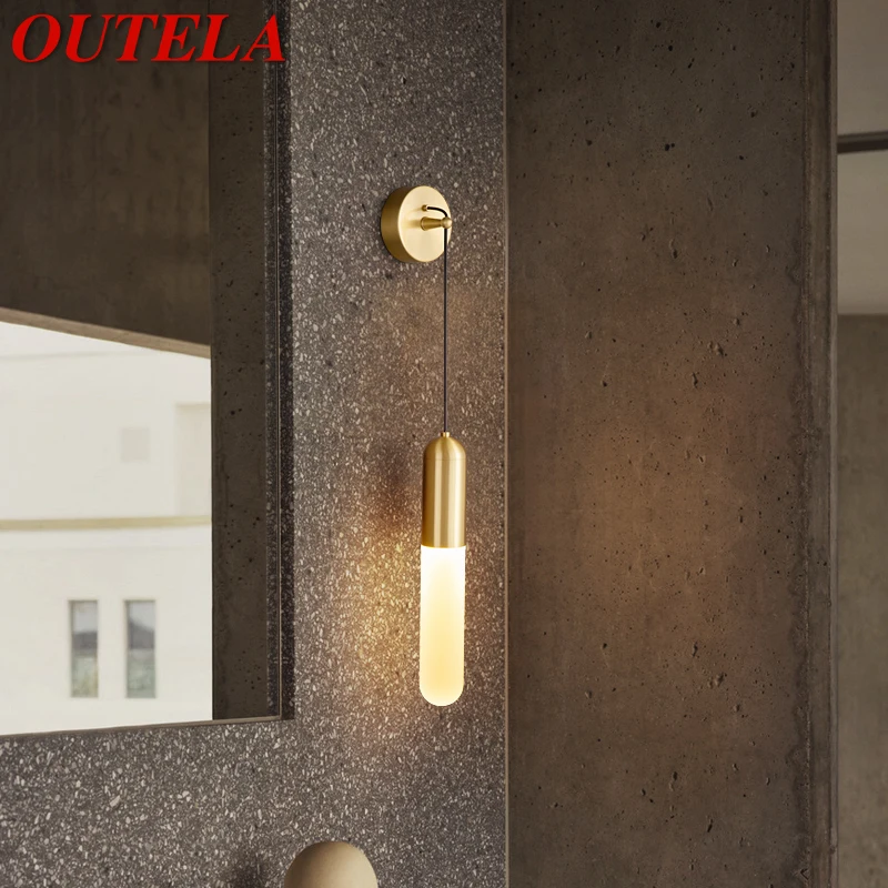 

OUTELA Contemporary Brass Wall Lamp LED Gold Copper Sconce Lighting Simple Creative Decor for Home Bed Living Room