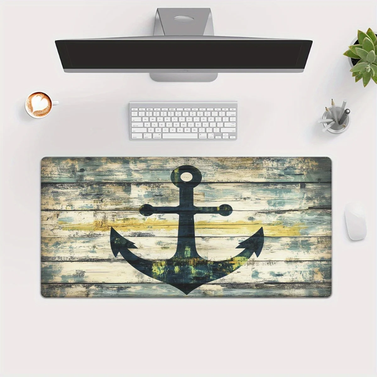Nautical Anchor Weathered Wood Mousepad Rubber Smooth Surface for Gaming Office Desk Mat