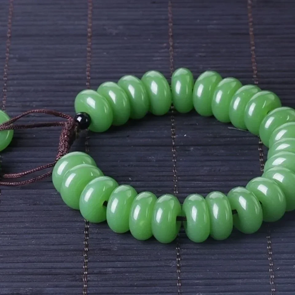 Customized Natural Green Jade Doughnut 16mm Beads Bracelet Adjustable Bangle Jewellery Fashion Accessories DIY Woman Luck Amulet