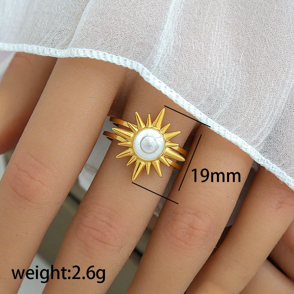 Stainless Steel Golden Sunflower Ring for Women 2026 Adjustable Opening High-end Niche Design Unique Vintage Wedding Jewelry Fr