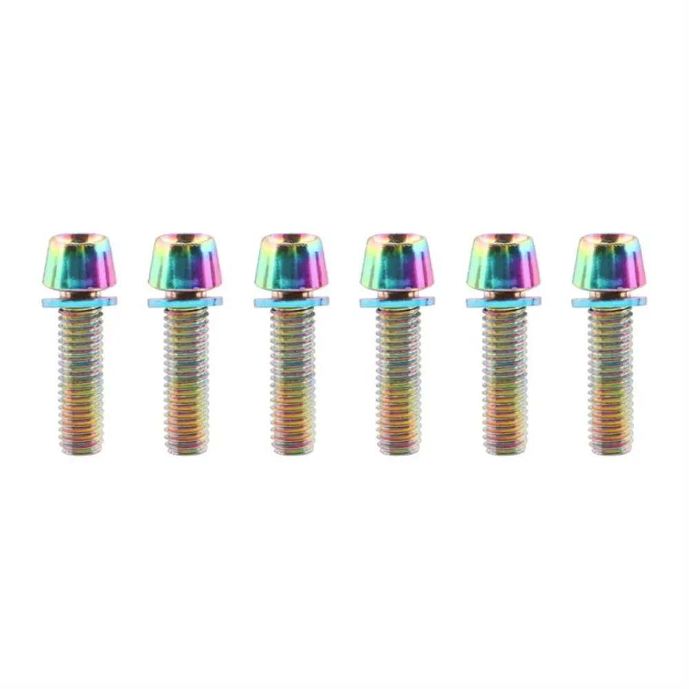 6PCS M5x17mm Stem Bolts MTB Road Bike Bicycle Handlebar Stem Screw Titanium-plated Steel with Washer Stem Riser Screw