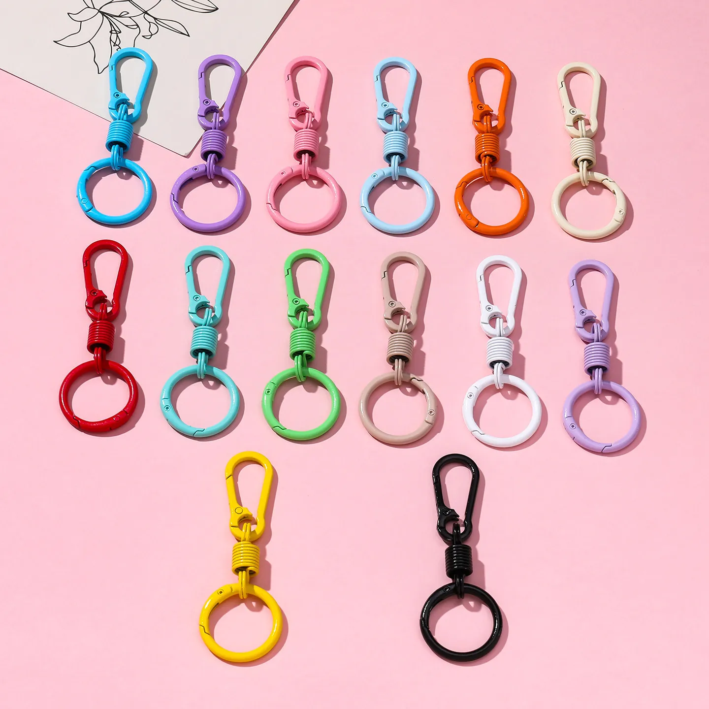 3pcs/Lot 30*85mm Alloy Candy Color Spring Keychain With Holder Carabiner Buckle for DIY Gifts Jewelry Bag Charm Accessories - view 3