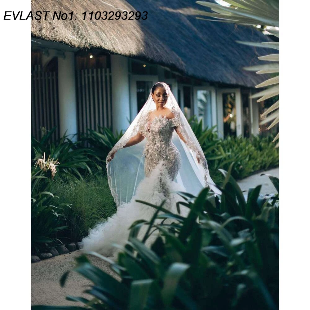 EVLAST Customized 2025 Mermaid Ruffles Wedding Dress Applique Beading Vestido De Novia Layered Bridal Gown Robe De Mariee TMD47 image 3